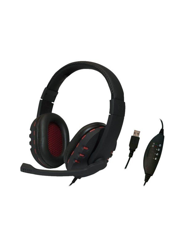 LogiLink Stereo headset 1x USB-A plug boom microphone gaming black/red