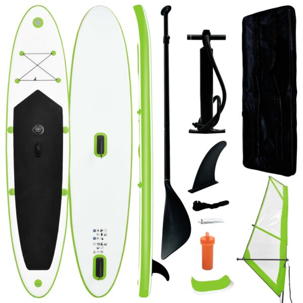 oppusteligt paddleboard med sejlsæt grøn og hvid